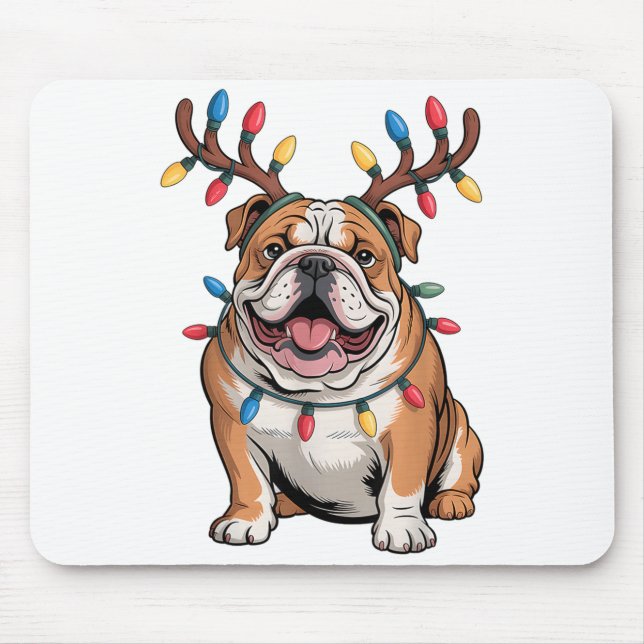 Santa English Bulldog Reindeer Light Christmas  Mousepad (Vorne)