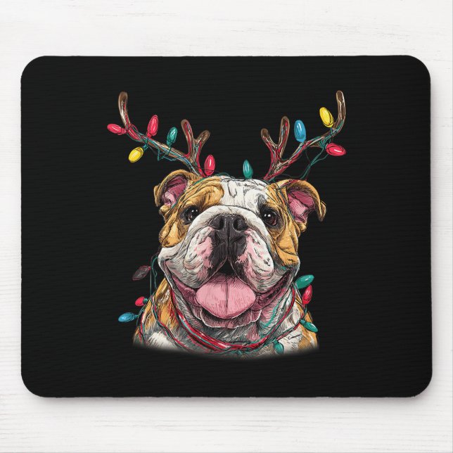 Santa English Bulldog Reindeer Light Christmas  Mousepad (Vorne)