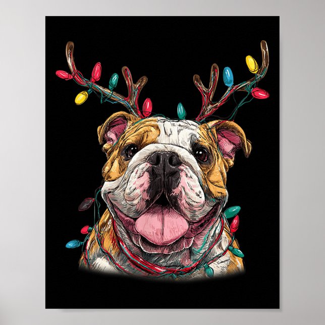 Santa English Bulldog Reindeer Light Christmas  Poster (Vorne)