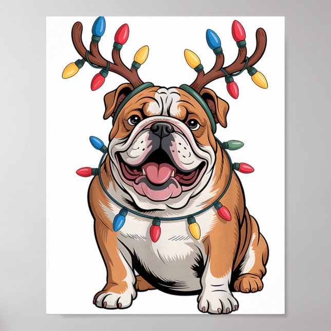 Santa English Bulldog Reindeer Light Christmas  Poster (Vorne)