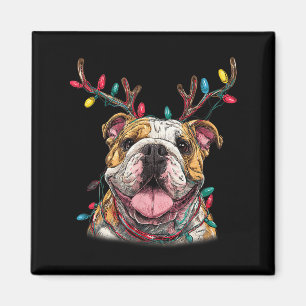 Santa English Bulldog Rentier Licht Weihnachten  Magnet