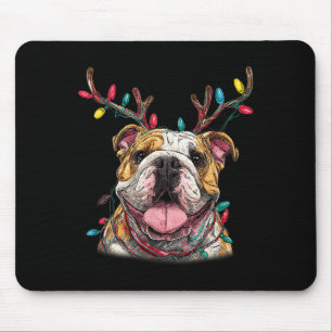 Santa English Bulldog Rentier Licht Weihnachten Mousepad