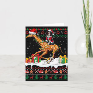 Santa English Springer Spaniel Riding Giraffe Xmas Karte