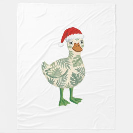 Santa-Enten-Decke – Tropische Blätter in Volkskuns Fleecedecke
