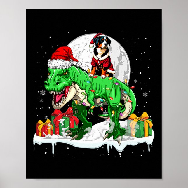 Santa Entlebucher Mountain Riding T-rex Weihnachte Poster (Vorne)