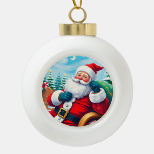 🎅 Santa entspannt sich in gemütlichem Weihnachtss Keramik Kugel-Ornament