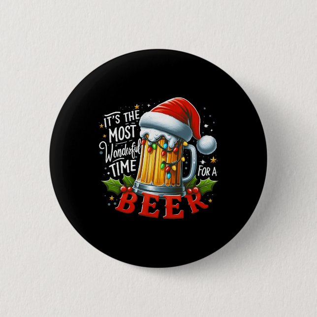 Santa Es ist die wunderbarste Zeit für ein Bier Ch Button (Vorderseite)