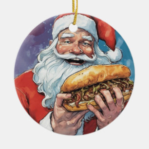 Santa Essen Philly Cheesesteak Keramik Ornament
