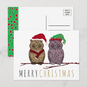 Santa-Eule und Elfeneule-Weihnachtspostkarte Feiertagspostkarte