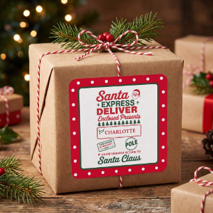 Santa Express Lieferung Weihnachten Gepunktet Quadratischer Aufkleber