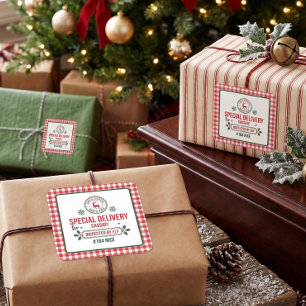 Santa Express Rentier-Express-Lieferung Karo Quadratischer Aufkleber