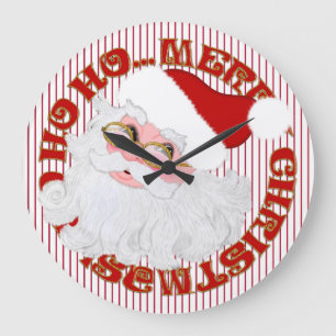 Santa Face Circle, Red Stripes ROUND WALL CLOCK Große Wanduhr