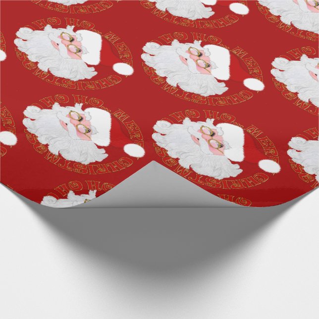 Santa Face Circles Red Gift Wrapping Paper Geschenkpapier (Ecke)