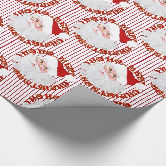 Santa Face Circles Red Stripes-Geschenkpapier Geschenkpapier (Ecke)