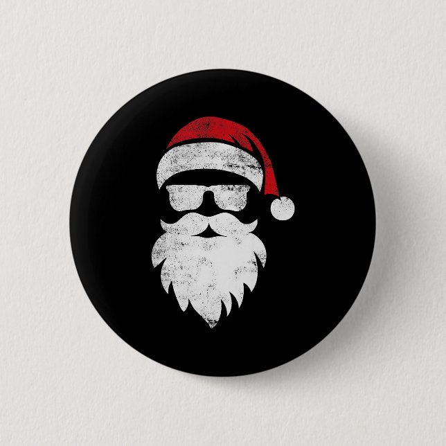 Santa Face Hipster Style Funny Christmas Pajamas  Button (Vorderseite)