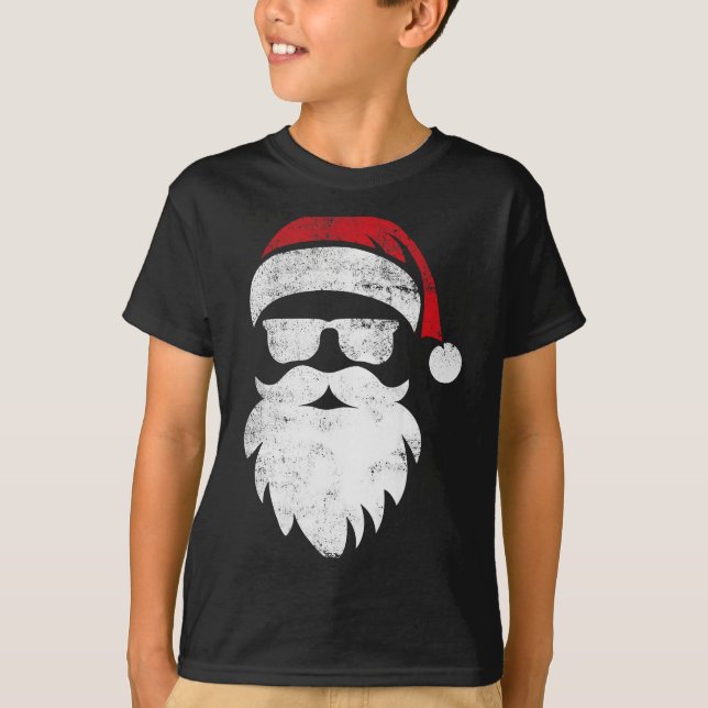 Santa Face Hipster Style Funny Christmas Pajamas  T-Shirt (Vorderseite)
