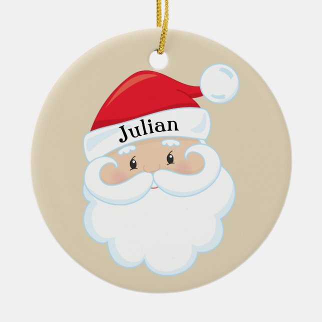 Santa Face mit dem Namen auf Cap Personalisiert Keramikornament (Vorne)