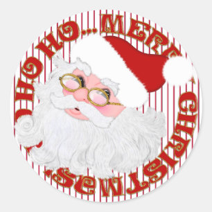 Santa Face, Red Stripe ROUND CHRISTMAS STICKERS