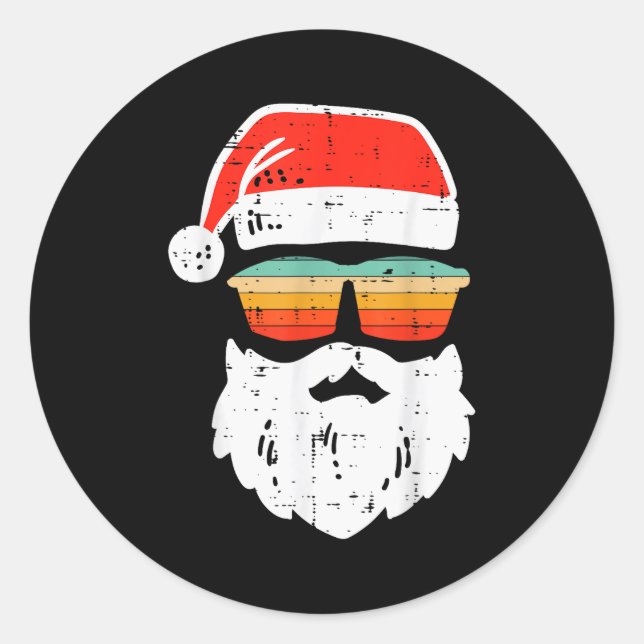 Santa Face Retro Sungles Christmas Xmas Men Women  Runder Aufkleber (Vorderseite)