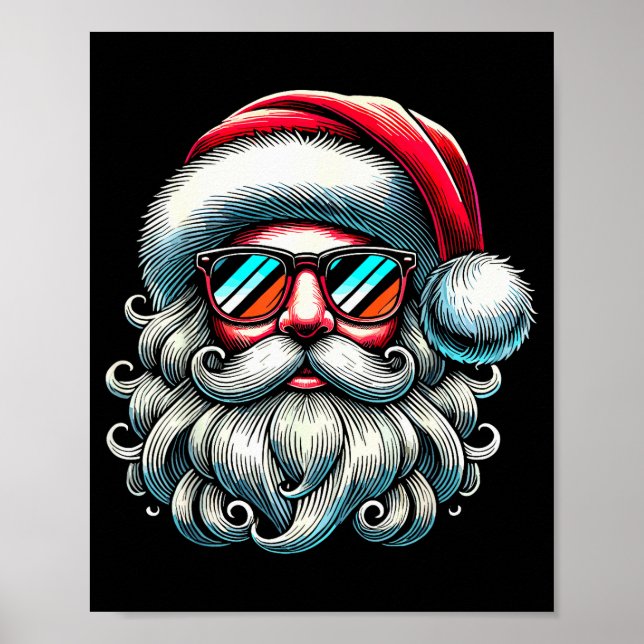 Santa Face Retro Sungles Christmas Xmas  Poster (Vorne)