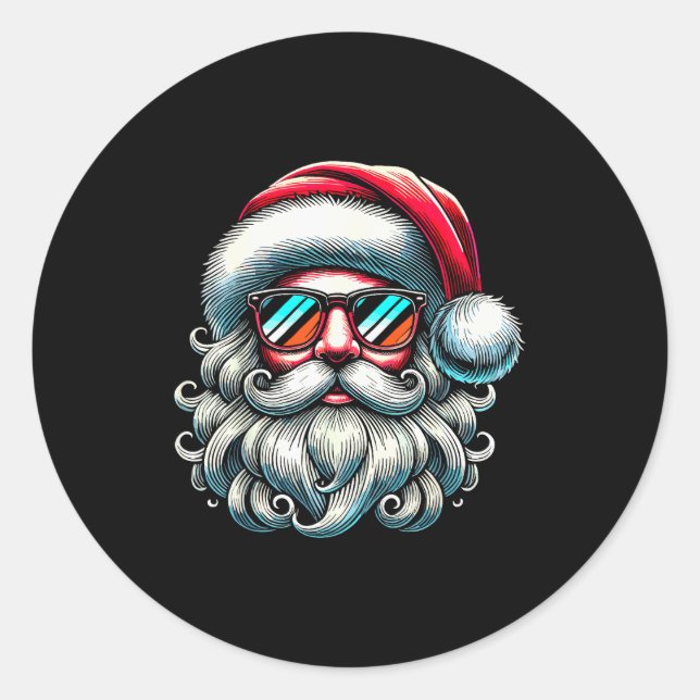 Santa Face Retro Sungles Christmas Xmas  Runder Aufkleber (Vorderseite)