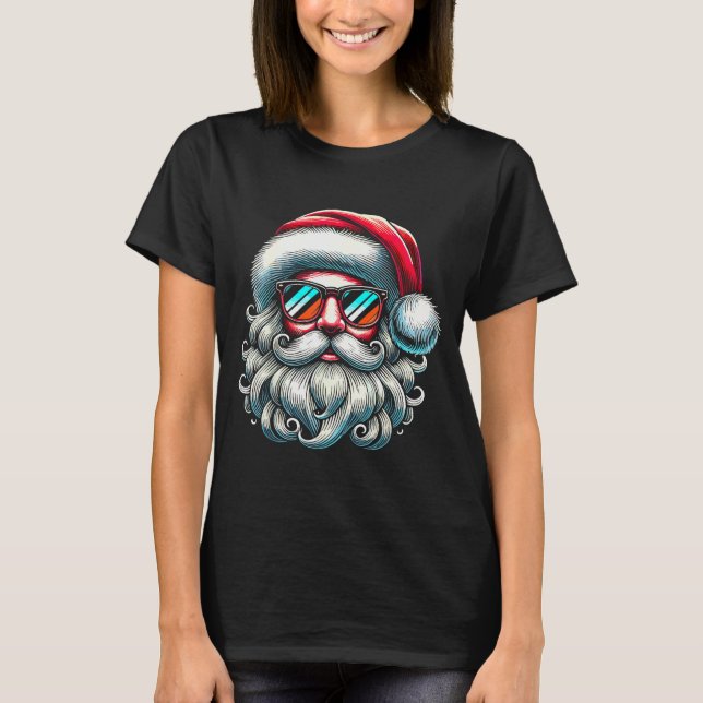 Santa Face Retro Sungles Christmas Xmas  T-Shirt (Vorderseite)