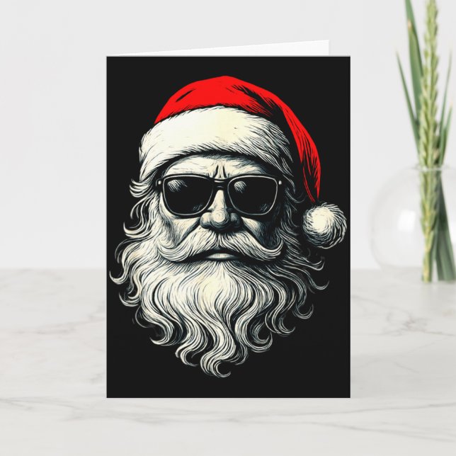 Santa Face Retro Sungles Funny Christmas Pajama Me Karte (Vorderseite)