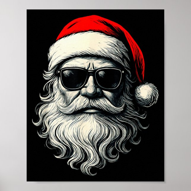 Santa Face Retro Sungles Funny Christmas Pajama Me Poster (Vorne)