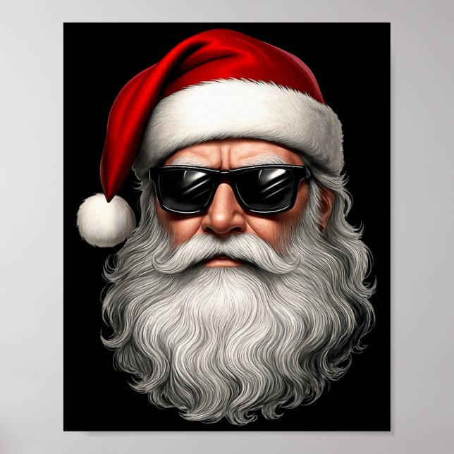 Santa Face Retro Sungles Funny Christmas Pajama Me Poster (Vorne)