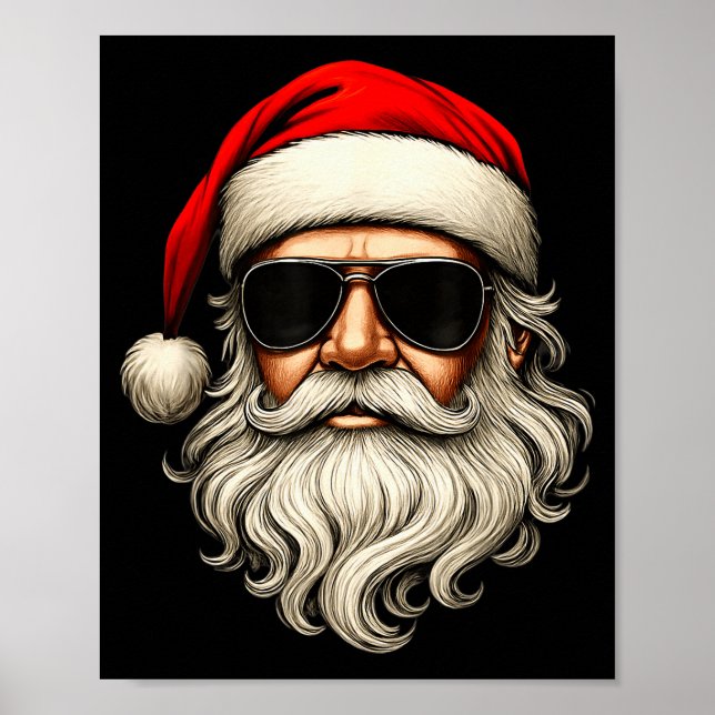 Santa Face Retro Sungles Funny Christmas Pajama Me Poster (Vorne)