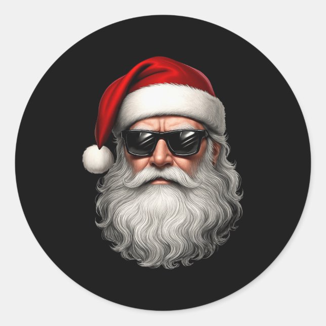 Santa Face Retro Sungles Funny Christmas Pajama Me Runder Aufkleber (Vorderseite)