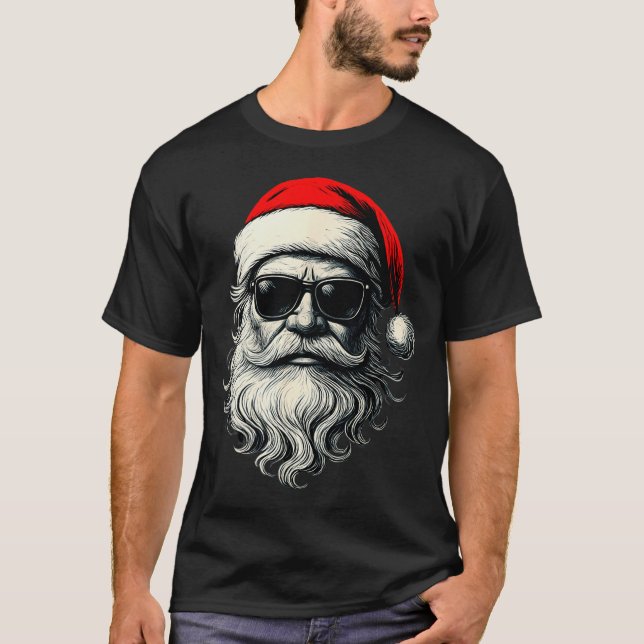 Santa Face Retro Sungles Funny Christmas Pajama Me T-Shirt (Vorderseite)