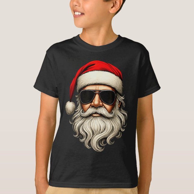 Santa Face Retro Sungles Funny Christmas Pajama Me T-Shirt (Vorderseite)