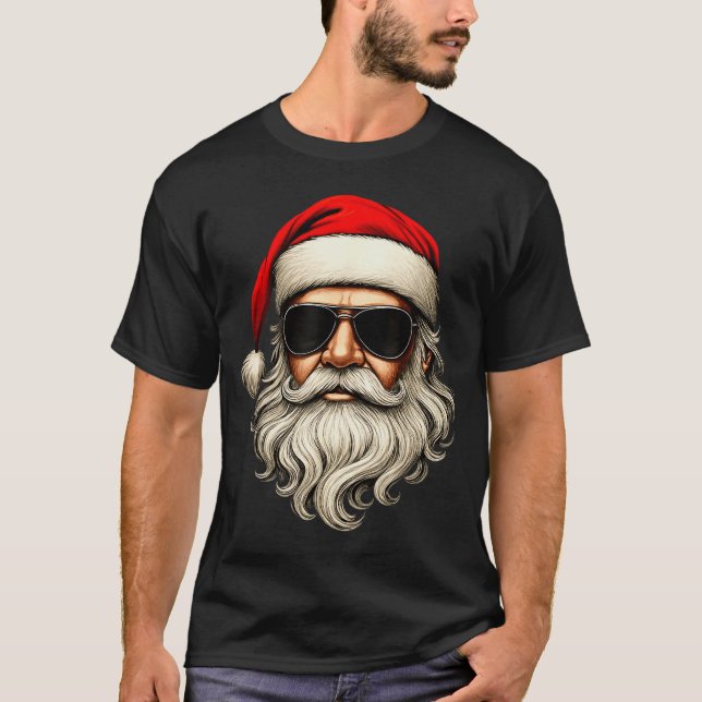 Santa Face Retro Sungles Funny Christmas Pajama Me T-Shirt (Vorderseite)