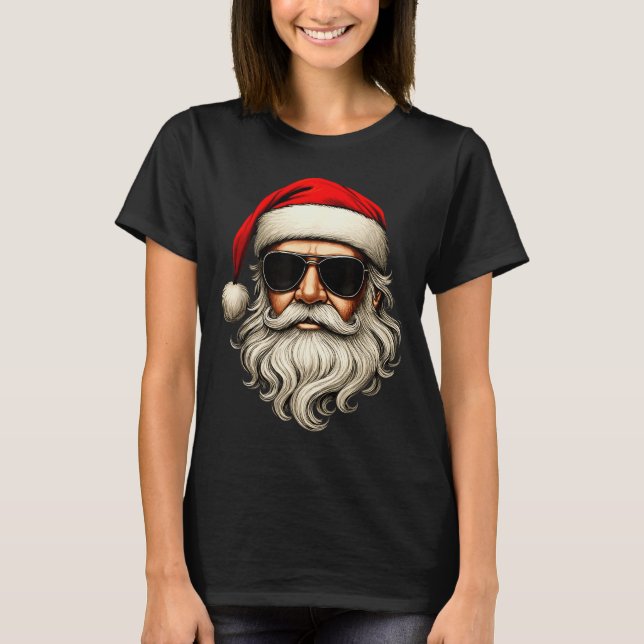 Santa Face Retro Sungles Funny Christmas Pajama Me T-Shirt (Vorderseite)