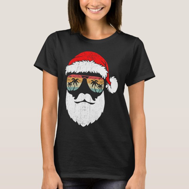 Santa Face Retro Sungles Hawaii Weihnachten Weihna T-Shirt (Vorderseite)