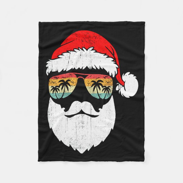 Santa Face Retro Sungles Hawaiian Christmas Xmas T Fleecedecke (Vorderseite)