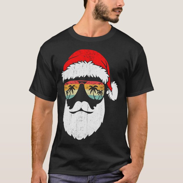 Santa Face Retro Sungles Hawaiian Christmas Xmas T T-Shirt (Vorderseite)