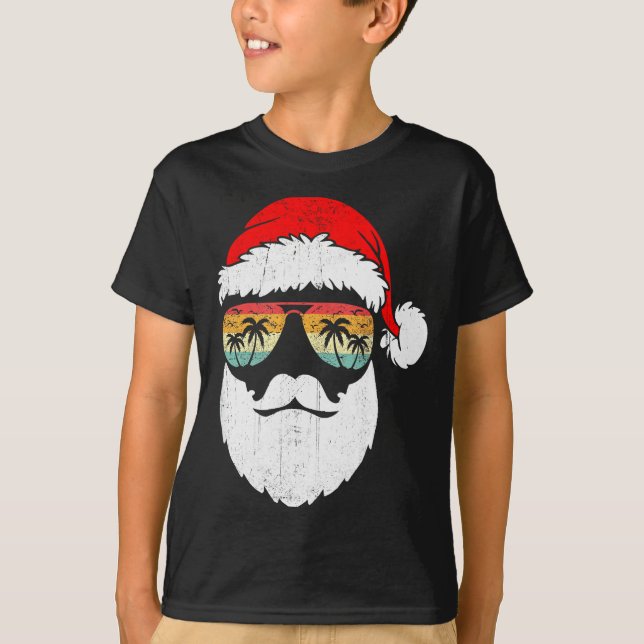 Santa Face Retro Sungles Hawaiian Christmas Xmas T T-Shirt (Vorderseite)