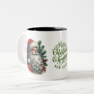 Santa Faces Frohe Weihnachten und glückliches Neue Zweifarbige Tasse