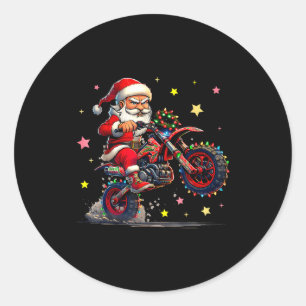 Santa fährt auf einem Dirt Bike Weihnachtsbeleucht Runder Aufkleber