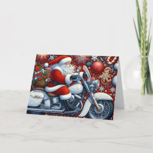 Santa fährt auf weißem Motorrad Weihnachten