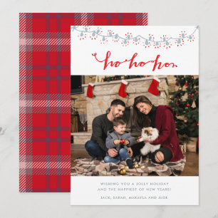 Santa Family Foto Karierte Weihnachtskarte Feiertagskarte