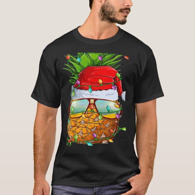 Santa Fat Pineapple Glasses Xmas Lights Pineapple  T-Shirt (Vorderseite)