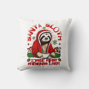 Santa Faultier beim Kaffee trinken  Kissen