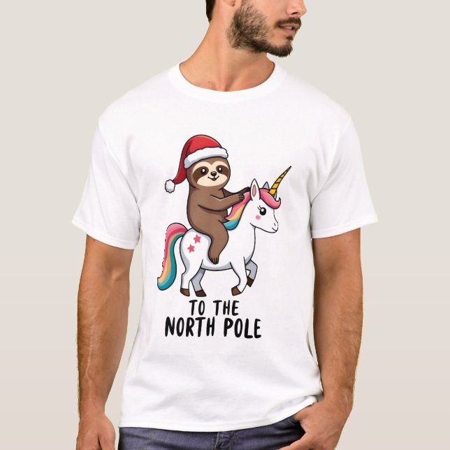 Santa Faultier Reitender Einhorn Lustiges Mädchen  T-Shirt (Vorderseite)