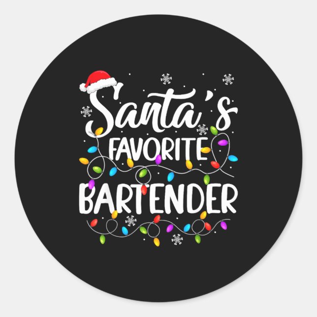 Santa Favorite Bartender Christmas Lights Funny Xm Runder Aufkleber (Vorderseite)