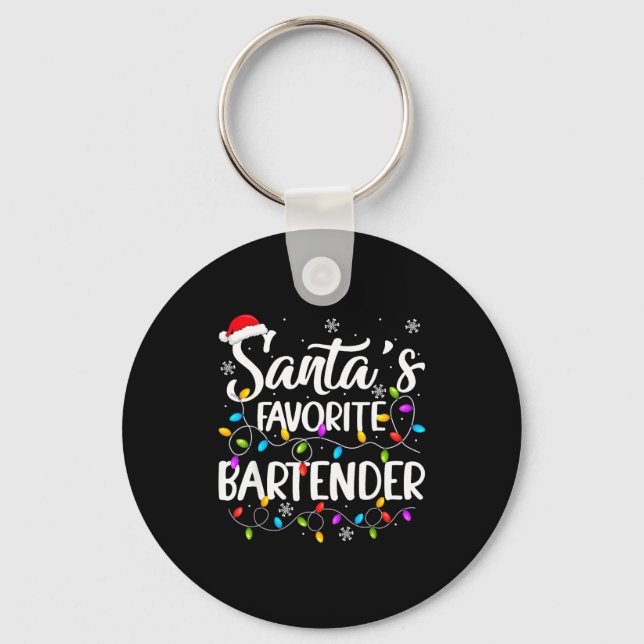 Santa Favorite Bartender Christmas Lights Funny Xm Schlüsselanhänger (Vorderseite)