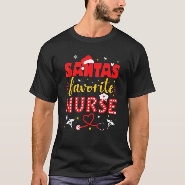 Santa Favorite Nurse For Christmas In Hospital T-Shirt (Vorderseite)