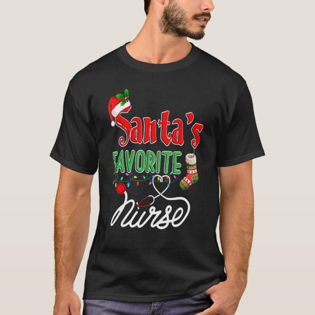Santa Favorite Nurse Xmas Light Nurse Xmas Pajama T-Shirt (Vorderseite)